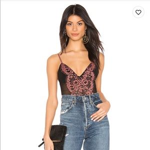 NBD AMANDA LACE BODYSUIT S CLAY PINK BLACK NWT